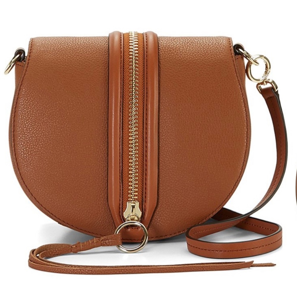 💕Rebecca Minkoff Pebbled Leather Mara Saddle Bag Almond Brown 100% Authentic